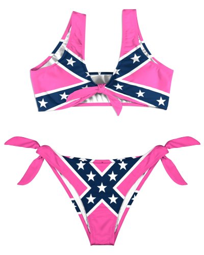pink Confederate Battle Flag premium bow tie bikini